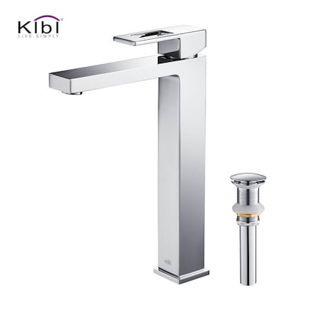 Kibi Cubic Single Handle Bathroom Vessel Sink Faucet with Pop Up Drain C-KBF1003CH-KPW101CH